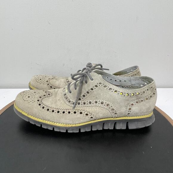 Cole Haan Suede Leather Wingtip Oxford Dress Shoes Men 9M Perforated Tan Casual - Picture 5 of 12
